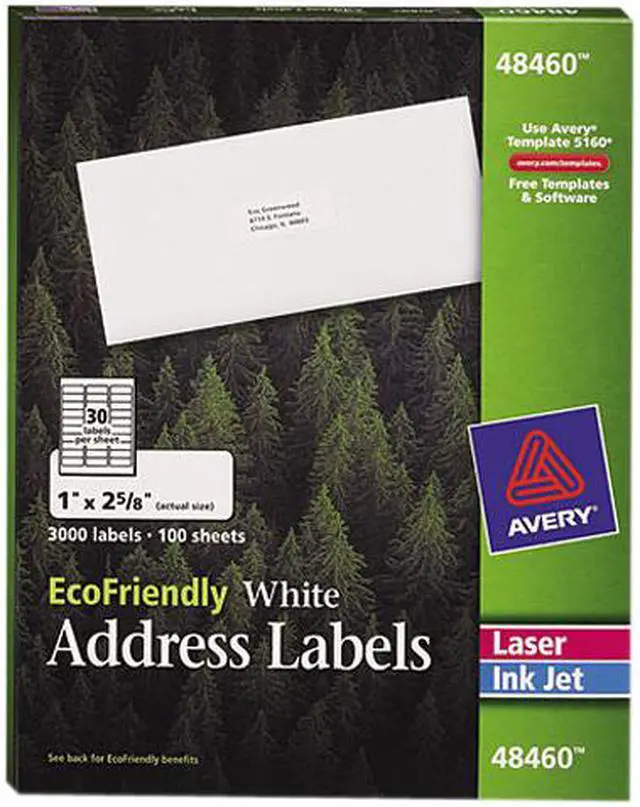 Main image of Avery 48460 EcoFriendly Labels, 1 x 2-5/8, White, 3000/Pack
