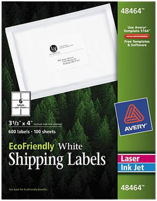 Main image of Avery EcoFriendly Laser/Inkjet Shipping Labels 3 1/3 x 4 White 600/Pack 48464