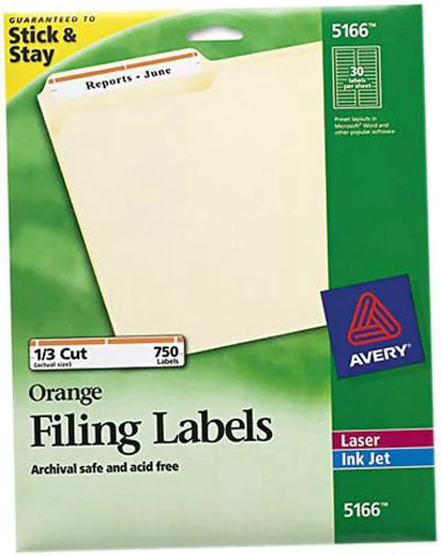 Main image of Avery Permanent File Folder Labels TrueBlock Inkjet/Laser Orange Border 750/Pack