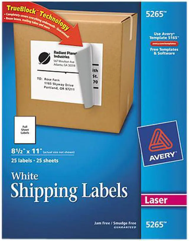 Main image of Avery Shipping Labels, TrueBlock Technology, Permanent Adhesive, 8-1/2" x 11", 25 Labels (5265)