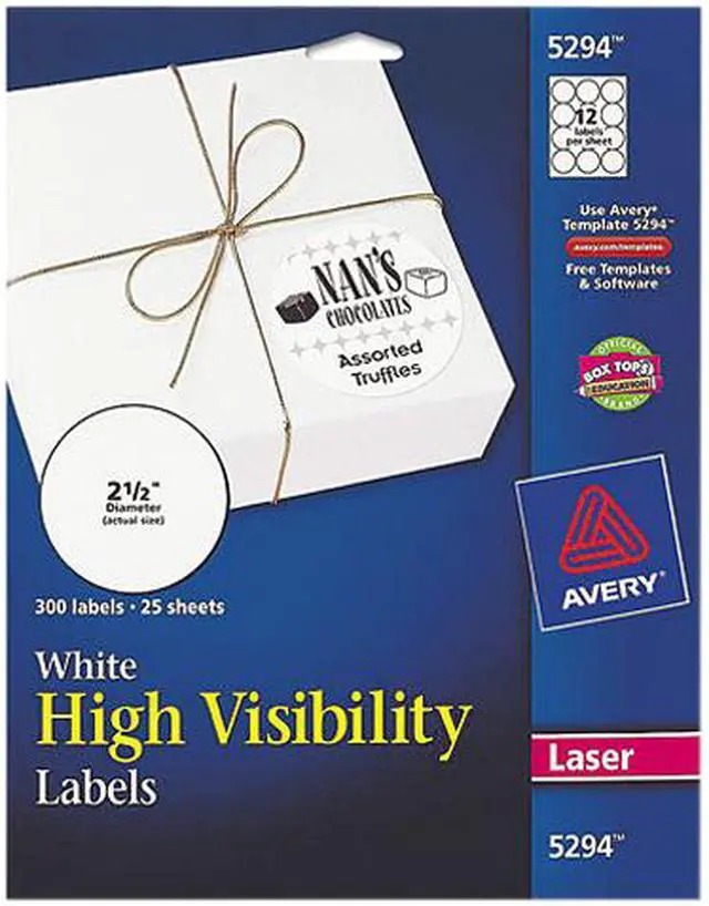 Main image of Avery High-Visibility Labels, 2-1/2" Diameter, 300 Labels (5294)