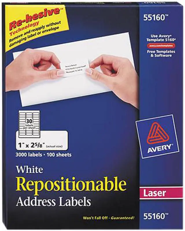 Main image of Avery 55160 Re-hesive Laser Labels, 1 x 2 5/8, White, 3000/Pack