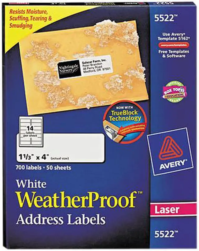 Main image of Avery 5522 White Weatherproof Laser Shipping Labels, 1-1/3 x 4, 700/Pack