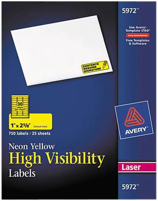 Main image of Avery High-Visibility Labels, Permanent Adhesive, Neon Yellow, 1" x 2-5/8", 750 Labels (5972)