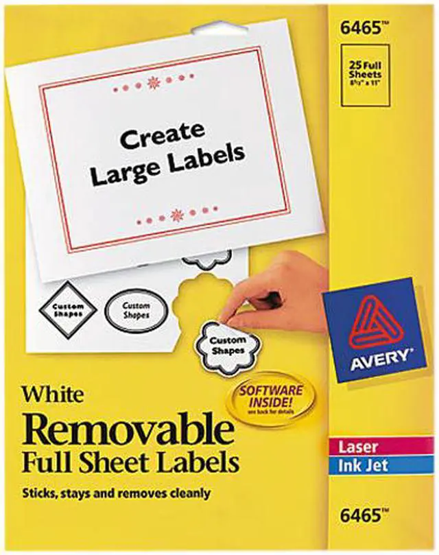 Main image of Avery 6465 Removable Inkjet/Laser ID Labels, 8-1/2 x 11, White, 25/Pack