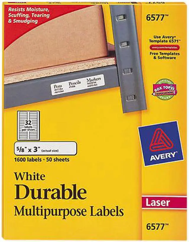 Main image of Avery 6577 Permanent ID Laser Labels, 5/8 x 3, White, 1600/Pack