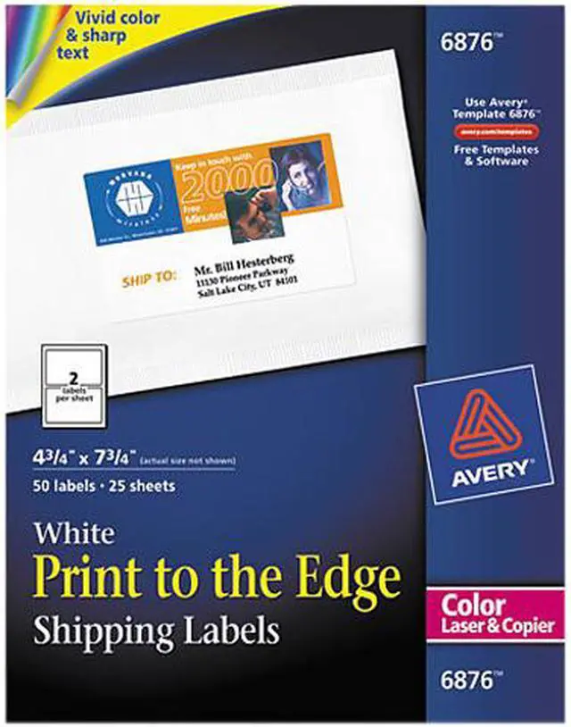 Main image of Avery Shipping Labels, Sure Feed Technology, Print to the Edge, Permanent Adhesive, 4-3/4" x 7-3/4", 50 Labels (6876)