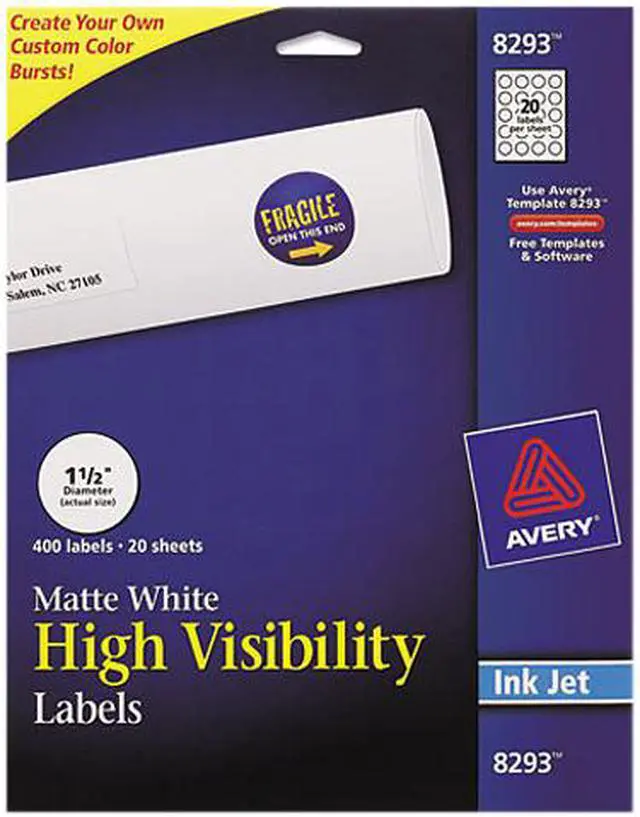 Main image of Avery Inkjet Labels for Color Printing, 1-1/2in dia, Matte White, 400/Pack