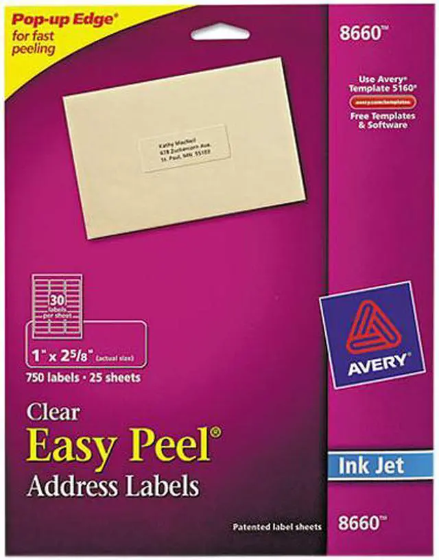 Main image of Avery Matte Clear Address Labels, Sure Feed Technology, Inkjet, 1.00" x 2.63", 750 Labels (8660)