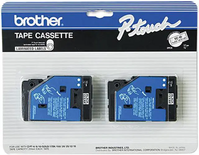 Main image of Brother P-Touch BRTTC10 TC Tape Cartridges for P-Touch Labelers, 1/2"w, Black on Clear, 2/Pack