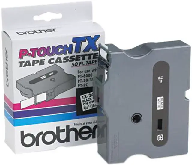 Main image of Brother TX-2411 18mm (0.7") Black on White Tape for P-Touch 15m (50 ft) - 1 Each