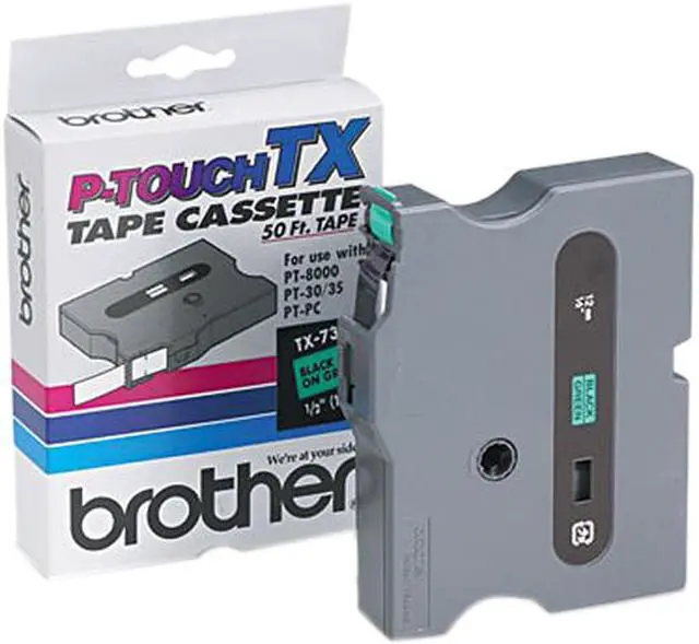 Main image of Brother TX7311 TX Tape Cartridge for PT-8000, PT-PC, PT-30/35, 1/2w, Black on Green