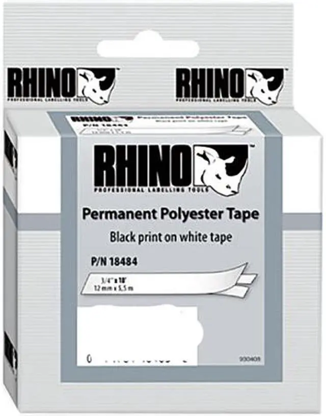 Main image of Dymo 18484 Rhino Permanent Poly Industrial Label Tape Cassette, 3/4in x 18ft, White