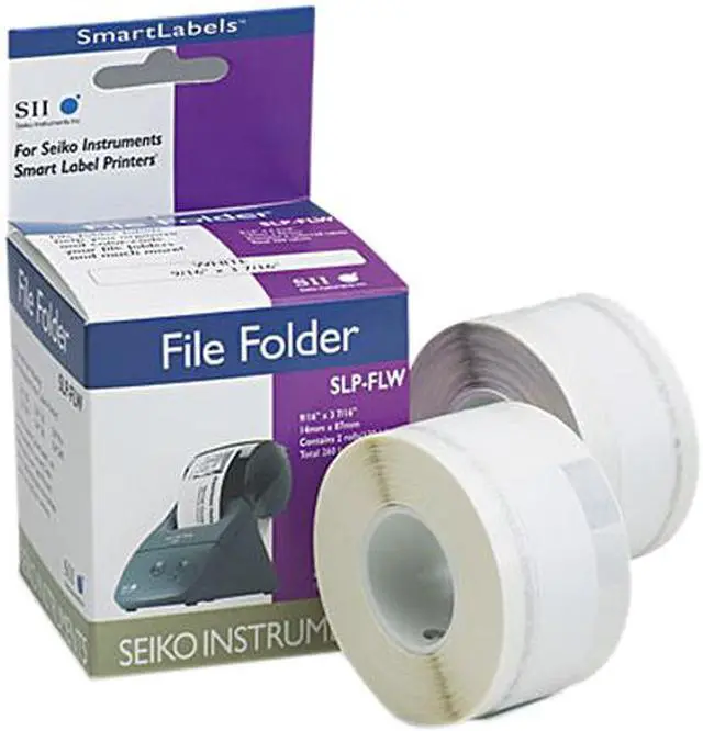 Main image of Seiko SLP-FLW Self-Adhesive Folder Labels, 9/16 x 3-7/16, White, 260/Box