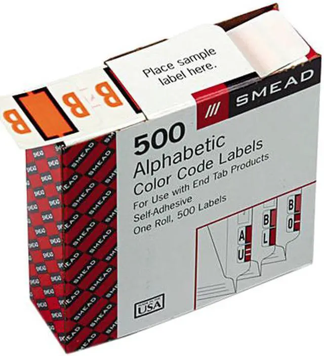 Main image of Smead 67072 A-Z Color-Coded Bar-Style End Tab Labels, Letter B, Light Orange, 500/Roll