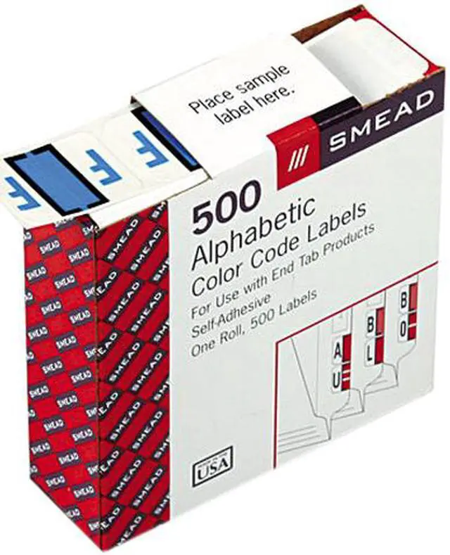Main image of Smead 67076 A-Z Color-Coded Bar-Style End Tab Labels, Letter F, Blue, 500/Roll