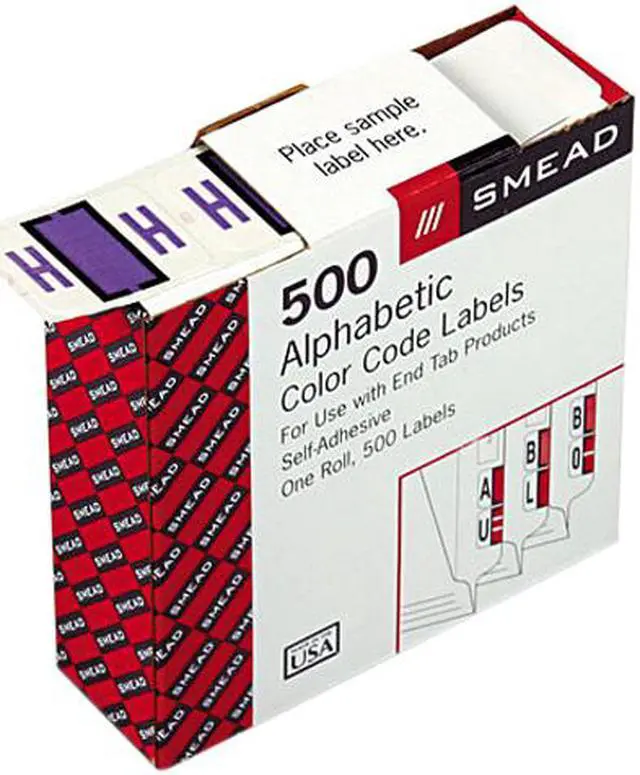 Main image of Smead 67078 A-Z Color-Coded Bar-Style End Tab Labels, Letter H, Lavender, 500/Roll