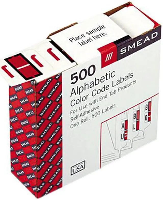 Main image of Smead 67080 A-Z Color-Coded Bar-Style End Tab Labels, Letter J, Red, 500/Roll