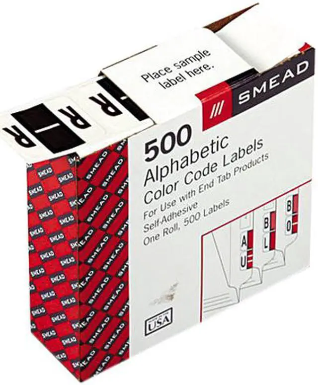 Main image of Smead 67088 A-Z Color-Coded Bar-Style End Tab Labels, Letter R, Brown, 500/Roll