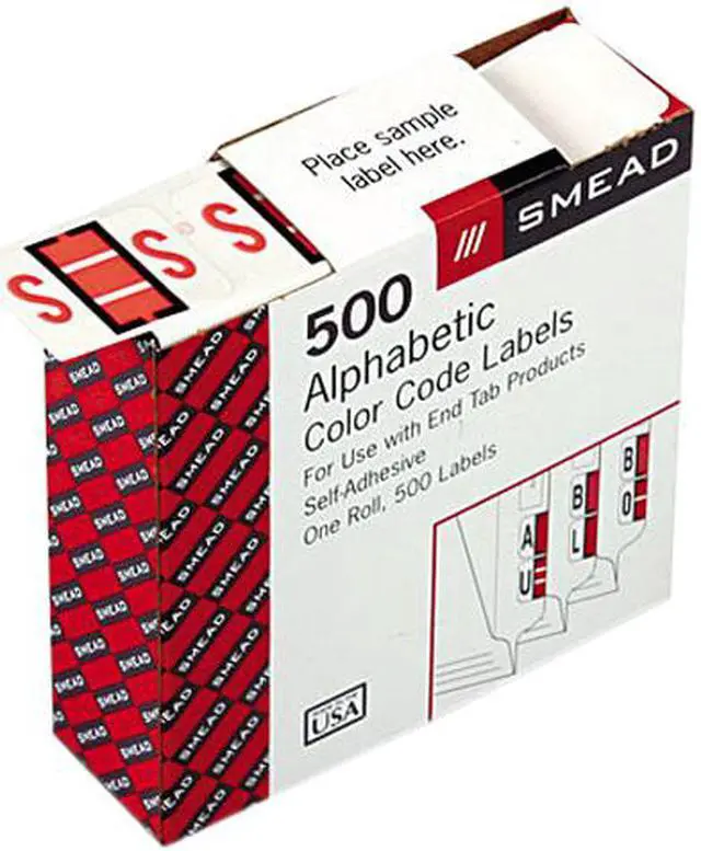Main image of Smead 67089 A-Z Color-Coded Bar-Style End Tab Labels, Letter S, Pink, 500/Roll