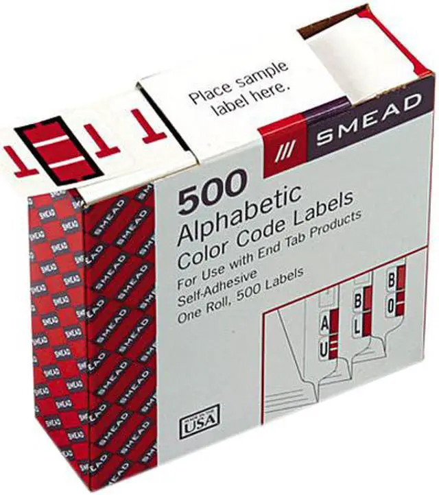 Main image of Smead 67090 A-Z Color-Coded Bar-Style End Tab Labels, Letter T, Red, 500/Roll
