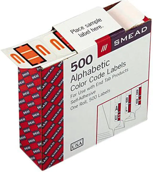 Main image of Smead 67091 A-Z Color-Coded Bar-Style End Tab Labels, Letter U, Light Orange, 500/Roll