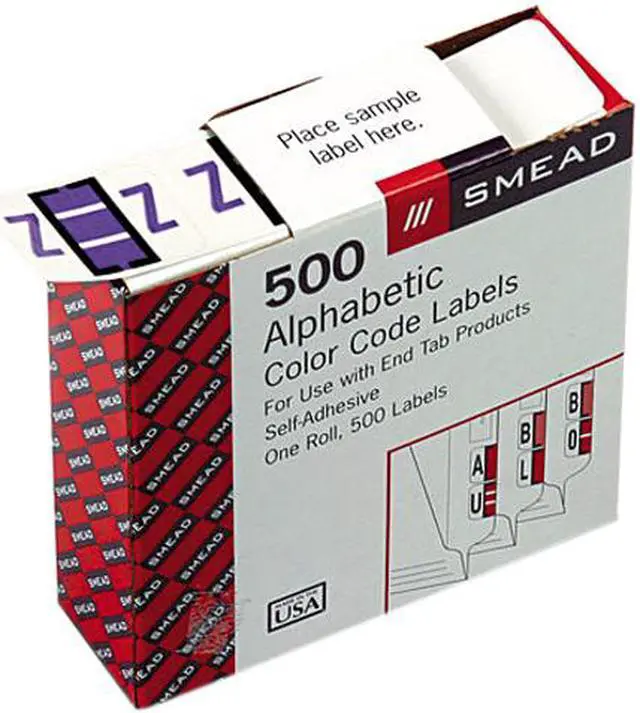 Main image of Smead 67096 A-Z Color-Coded Bar-Style End Tab Labels, Letter Z, Lavender, 500/Roll