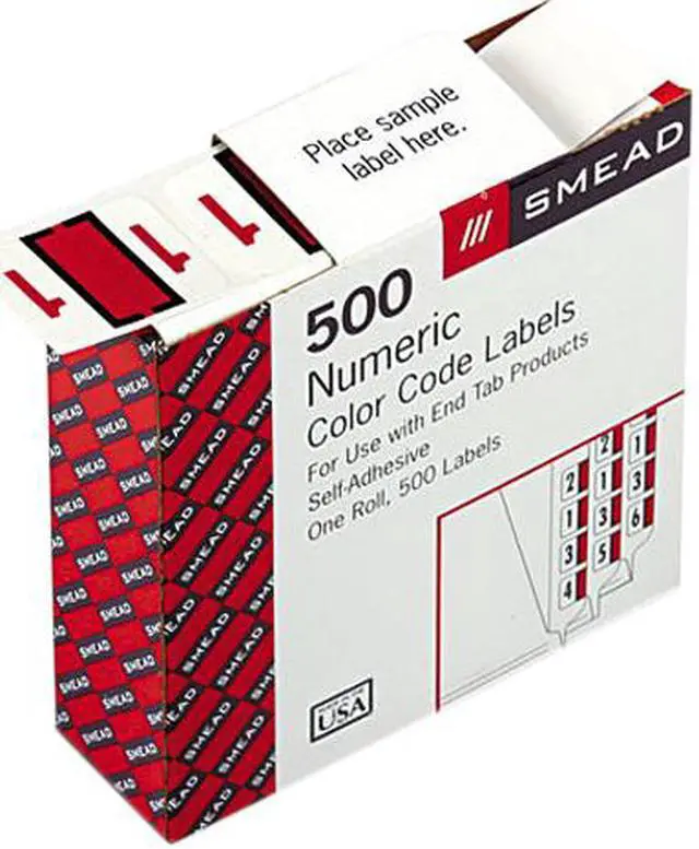 Main image of Smead 67371 Single Digit End Tab Labels, Number 1, Red-on-White, 500/Roll
