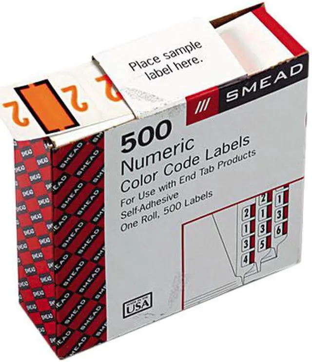 Main image of Smead 67372 Single Digit End Tab Labels, Number 2, Light Orange-on-White, 500/Roll