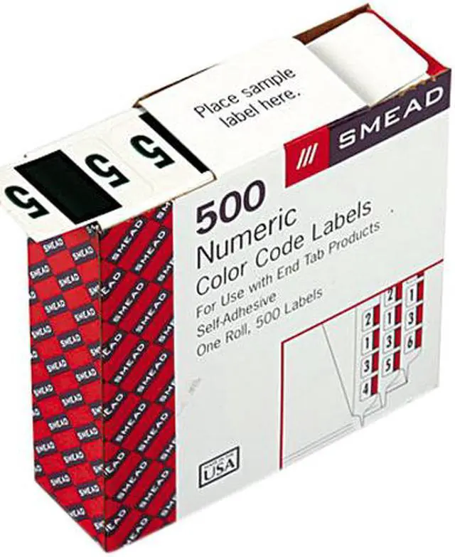 Main image of Smead 67375 Single Digit End Tab Labels, Number 5, Dark Green-on-White, 500/Roll