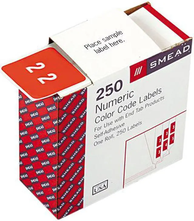 Main image of Smead 67422 Single Digit End Tab Labels, Number 2, White-on-Pink, 250/Roll