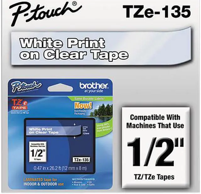 Main image of Brother P-Touch TZ Series Tape Cartridge, 0.5"w, White on Clear