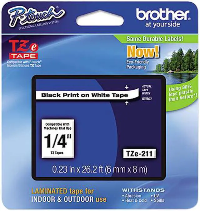 Main image of Brother TZE211 TZ Label Tape Cartridge 0.25" Width x 26 ft Length - 1 Each - White