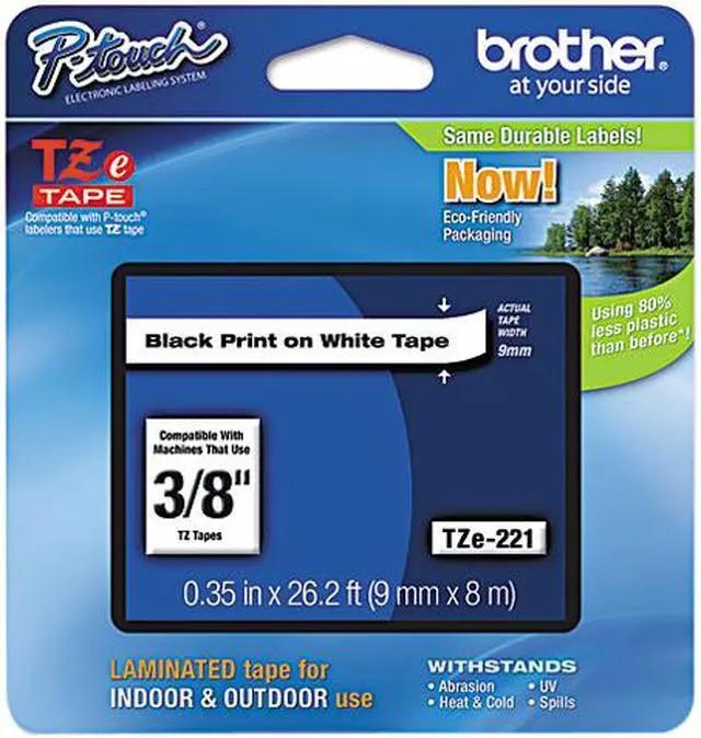 Main image of Brother TZE221 TZe Standard Adhesive Laminated Labeling Tape 0.38" Width x 26.20 ft Length - 1 Each - White