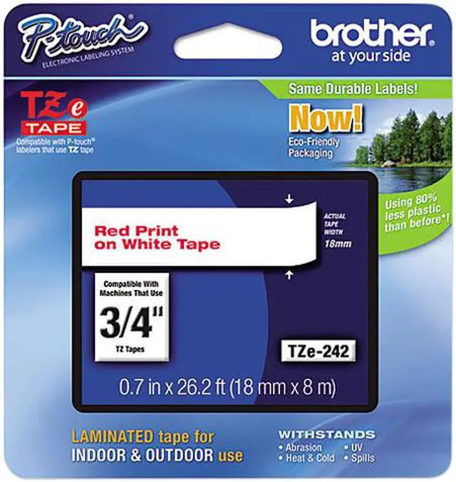 Main image of Brother P-Touch TZ Series Lettering Tape , 0.75"w, Red on White