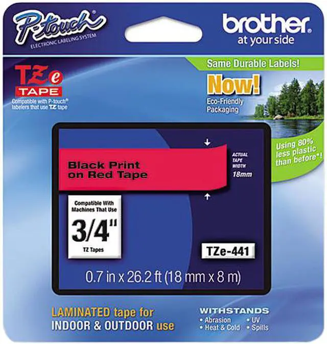 Main image of Brother P-Touch TZ Series Lettering Tape, 0.75", Black on Red