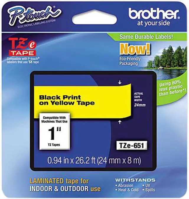 Main image of Brother TZE651 TZe Standard Adhesive Laminated Labeling Tape, 1w, Black on Yellow