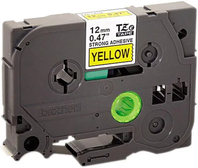 Main image of Brother 12mm (1/2") Black on Yellow Extra Strength Super Adhesive Industrial Tape (8m/26.2') (1/Pkg)