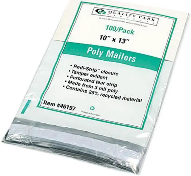Main image of Quality Park 46197 Redi-Strip Recycled Poly Mailer, Side Seam, 10 x 13, White, 100/Pack