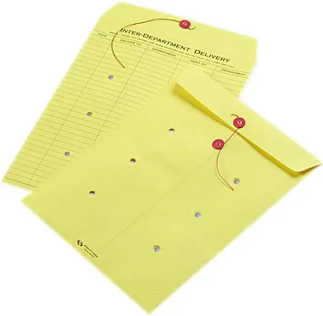 Main image of Quality Park 63576 Colored Paper String & Button Interoffice Envelope, 10 x 13, Yellow, 100/Box