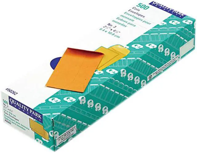 Main image of Quality Park 50262 Kraft Coin & Small Parts Envelope, Side Seam, #3, Light Brown, 500/Box