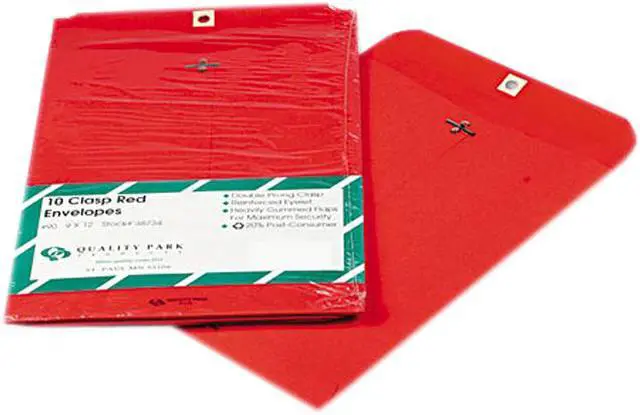 Main image of Quality Park 38734 Fashion Color Clasp Envelope, 9 x 12, 28lb, Red, 10/Pack