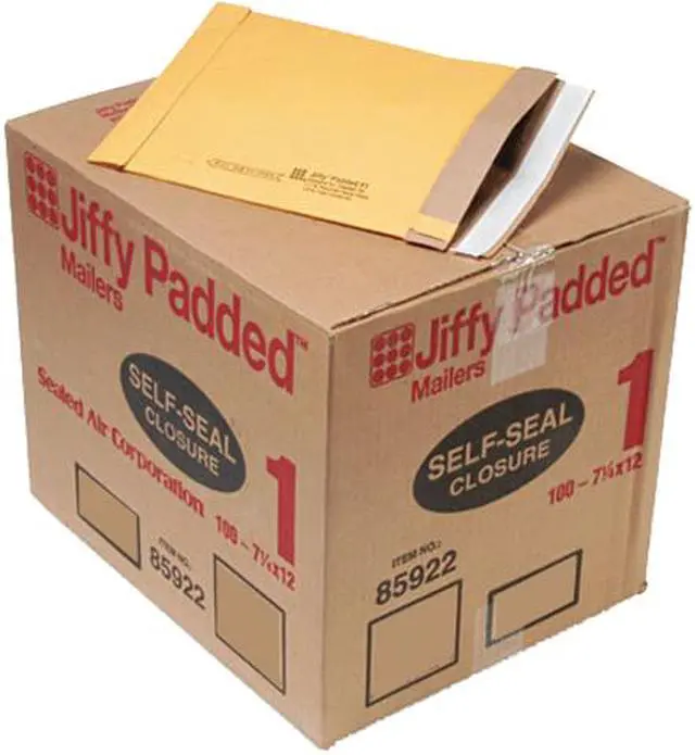Main image of Sealed Air 85922 Jiffy Padded Self-Seal Mailer, #1, 7 1/4 x 12, Golden Brown, 100/Carton