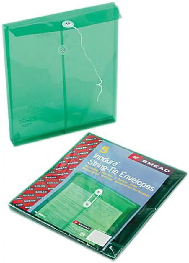 Main image of Smead 89543 Poly String & Button Envelope, 9 3/4 x 11 5/8 x 1 1/4, Green, 5/Pack