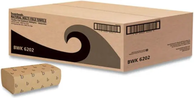 Alt view image 3 of 3 - Boardwalk Multifold Paper Towels, 1-Ply, 9 x 9.45, Natural, 250/Pack, 16 Packs/Carton B6202