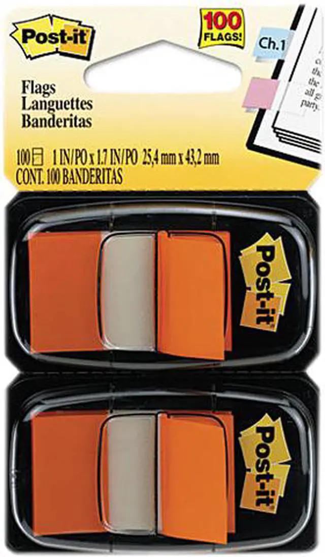 Main image of Post-it Flags 680-OE2 Standard Tape Flags in Dispenser, Orange, 100 Flags/Dispenser
