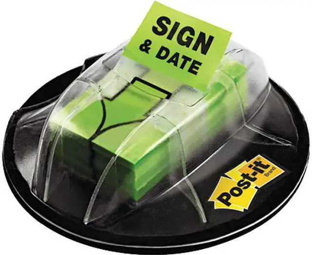 Main image of Post-it Flags 680-HVSD Flags in Dispenser, "Sign & Date", Bright Green, 200 Flags/Dispenser