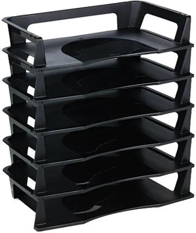 Main image of Rubbermaid 86028 Regeneration Letter Tray, Six Tier, Plastic, Black