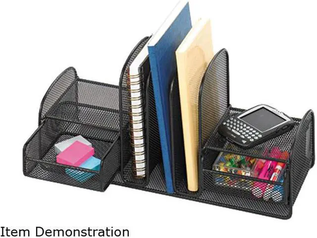 Main image of Safco 3263BL Onyx Mesh Desk Organizer, Three Sections/Two Baskets, 17 x 6 3/4 x 7, Black