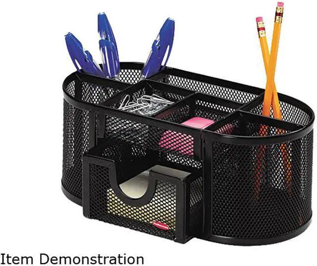 Main image of Rolodex 1746466 Mesh Pencil Cup Organizer, Four Compartments, Steel, 9 1/3 x 4 1/2 x 4, Black